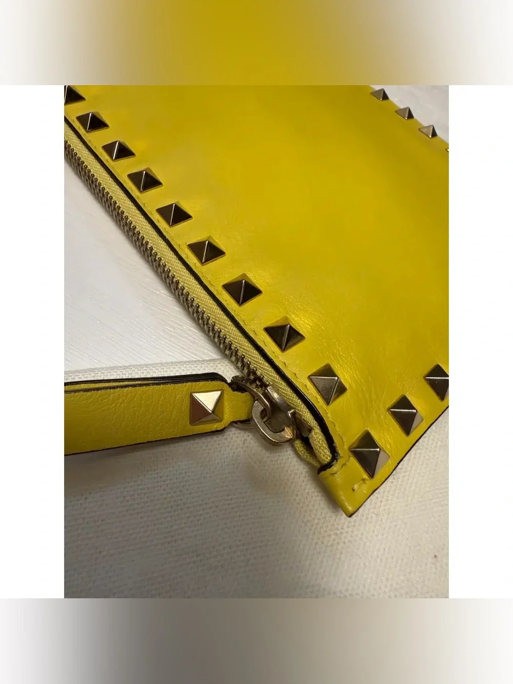 Valentino Garavani Yellow Rockstud Leather Clutch